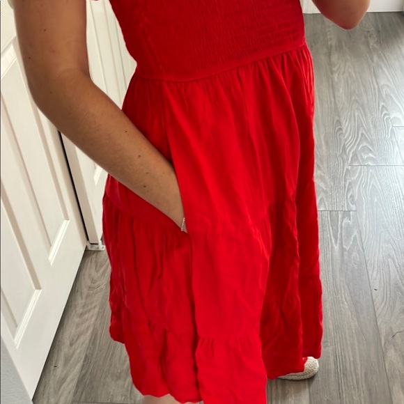 Red Puff Sleeve Dress with Pockets! - Picture 4 of 6